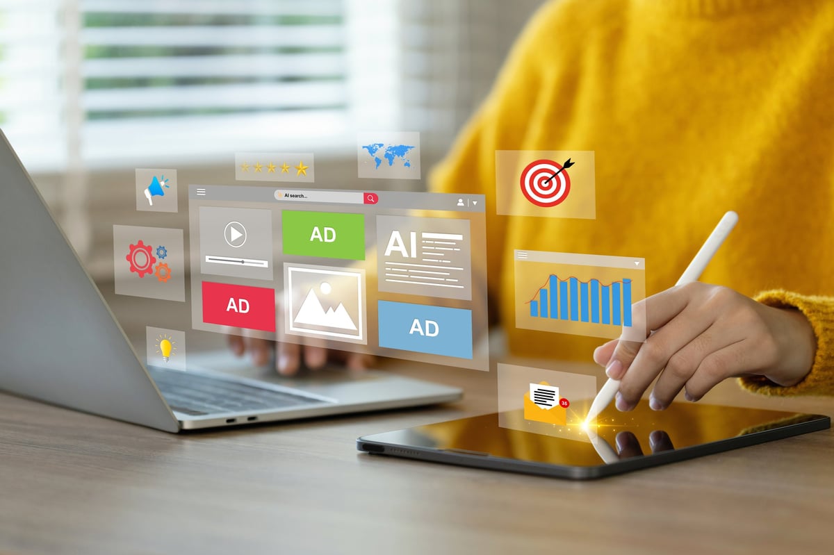 Business owner reviewing digital marketing results on a laptop